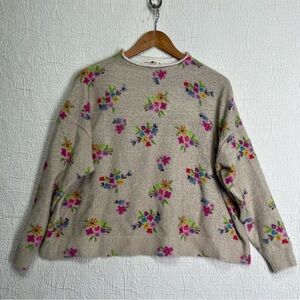 Natural Life Floral Cashmere-Like Mock Sweater Soft Nylon Women Size Medium M